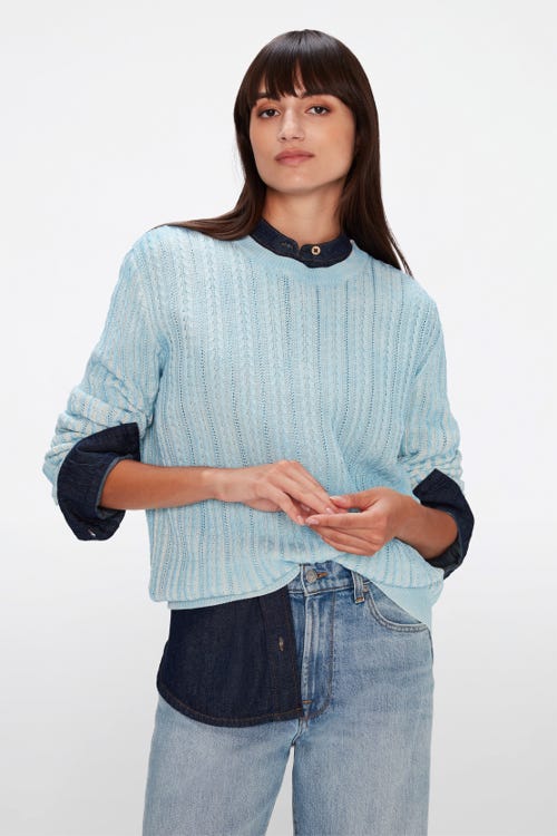 CABLE SWEATER DYED COTTON PALE BLUE