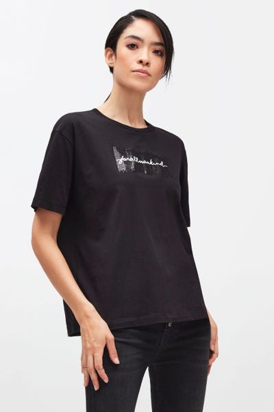  SEQUINED LOGO TEE COTTON WITH SEQUINS BLACK 